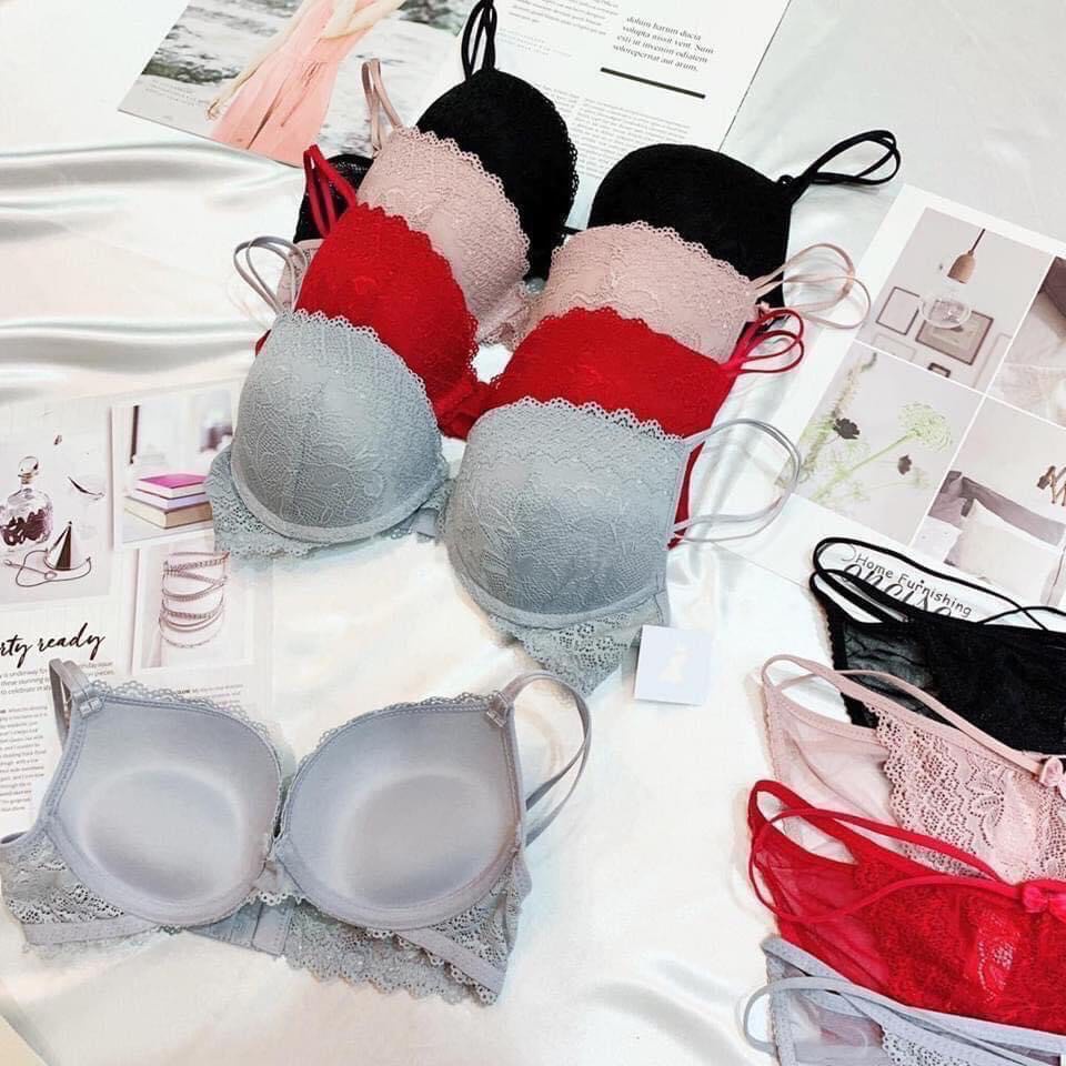 Bộ đồ lót ren cao cấp ,set đồ chip Vic ren quần dây có gọng đệm nâng ngực C199