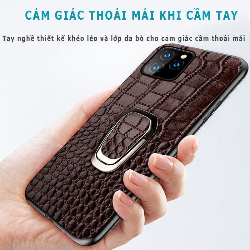 Ốp lưng Iphone da bò vân cá sấu cao cấp - Lớp da thật mềm dẻo - Không bám vân tay - Iphone 11/Pro/Pro Max - Phụ Kiện HB