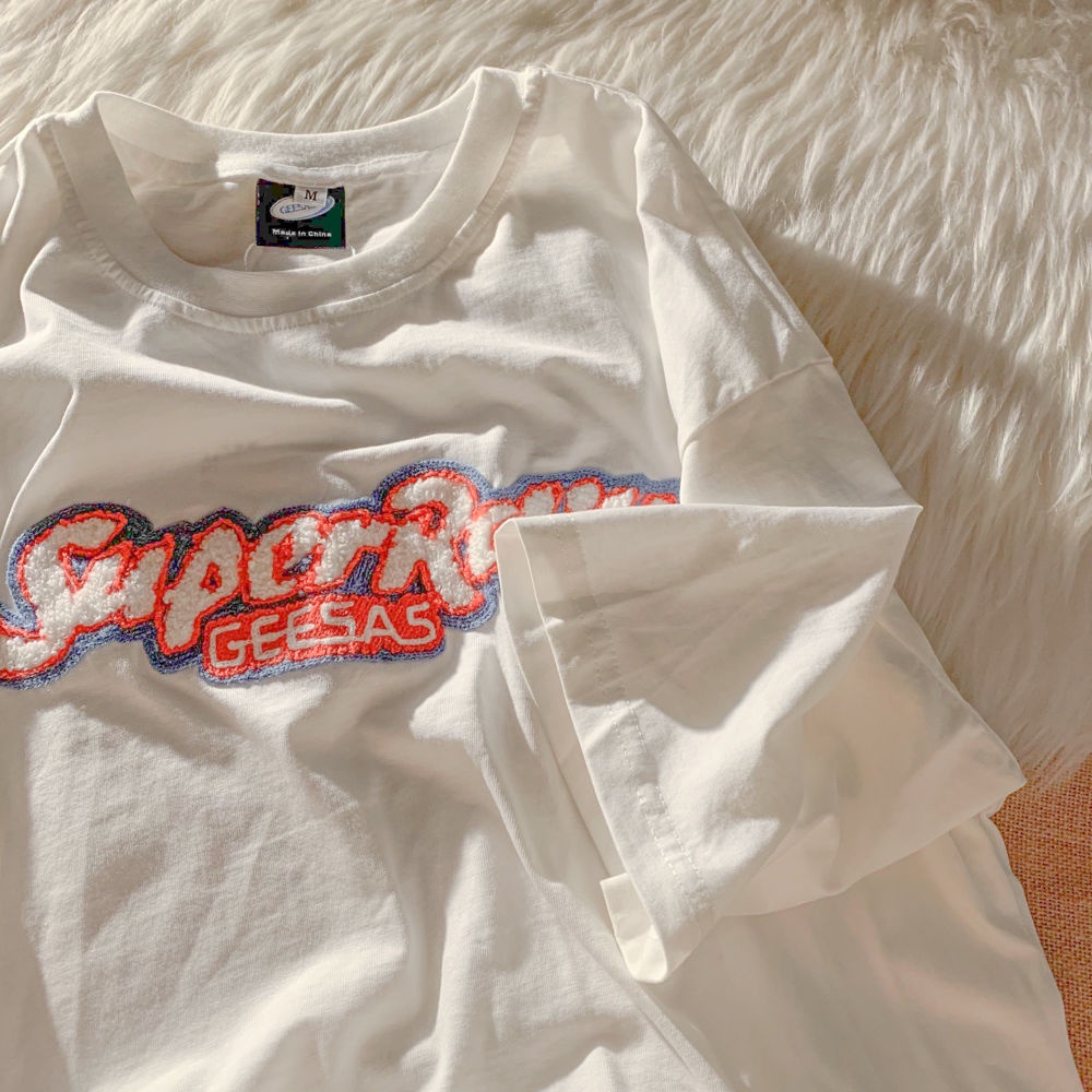 Áo Thun Tay Ngắn Thêu Họa Tiết 100% Cotton 2021 Thời Trang Mùa Hè Cho Cặp Đôi