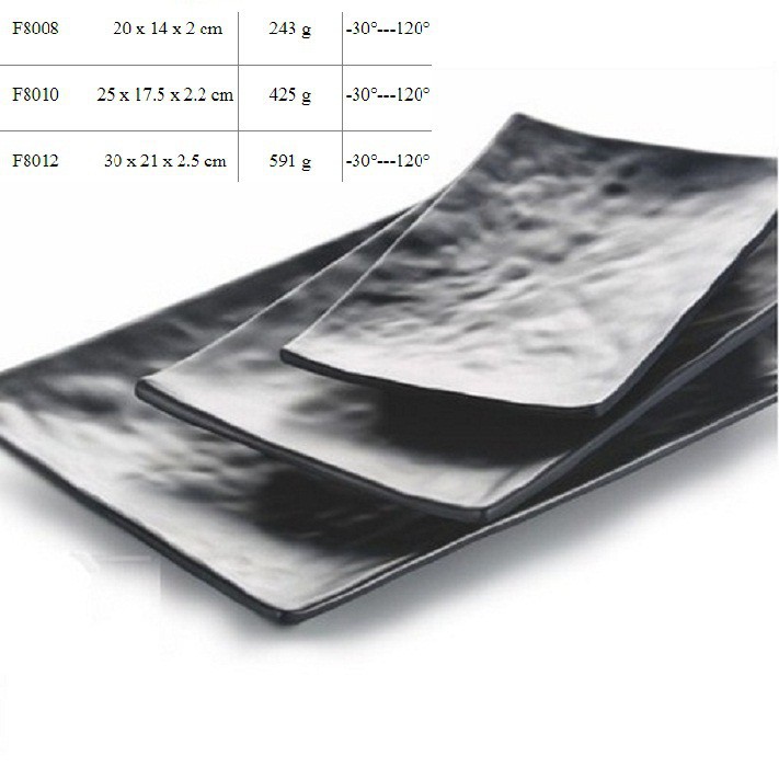 Dĩa Chữ Nhật Màu Đen Vân Đá Để Thịt Nướng BBQ Buffet 20*14*2cm F8008