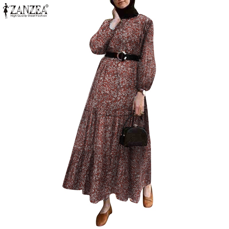 Váy maxi Zanzea tay dài họa tiết hoa phong cách cổ điển thời trang thanh lịch cho nữ