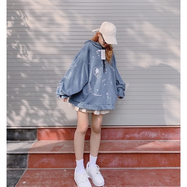 [ ẢNH THẬT ] ÁO HOODIE NỈ SPACE XANH FORM RỘNG UNISEX ( ẢNH THẬT SHOP CHỤP) | BigBuy360 - bigbuy360.vn