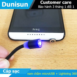 Cáp sạc 2 mét từ hít nam châm cho Android và iPhone 360 độ dây dù,có LED
