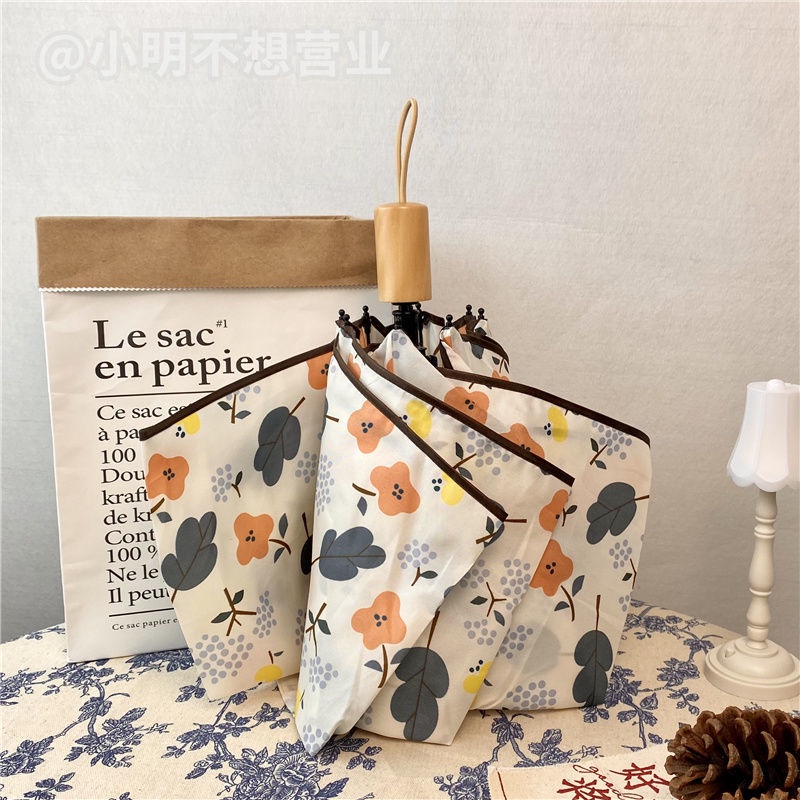 Ô Dù Chống Tia UV In Hình Mưa Siêu Nhẹ Có Túi Đựng Màu Đen Phong Cách Nhật Hàn Độc Đáo Tiện Dụng