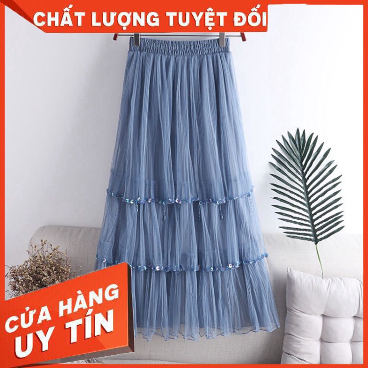 HÀNG NHẬP KHẨU -   váy voan 3 tầng dập ly dài qua gối - Hàng Nhập Khẩu