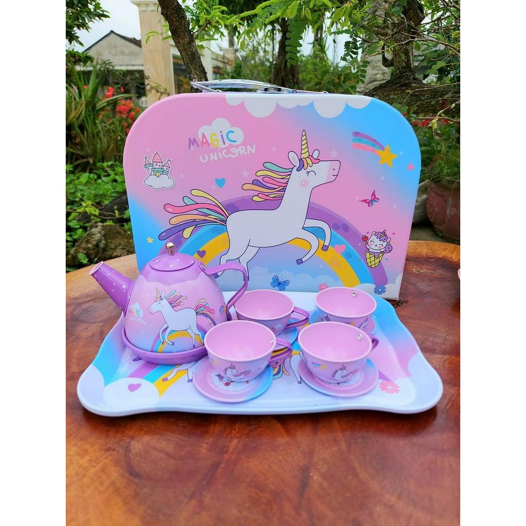 Bộ đồ chơi tiệc trà bánh ngựa Pony 48 chi tiết vali ấm chén chất liệu nhôm cao cấp