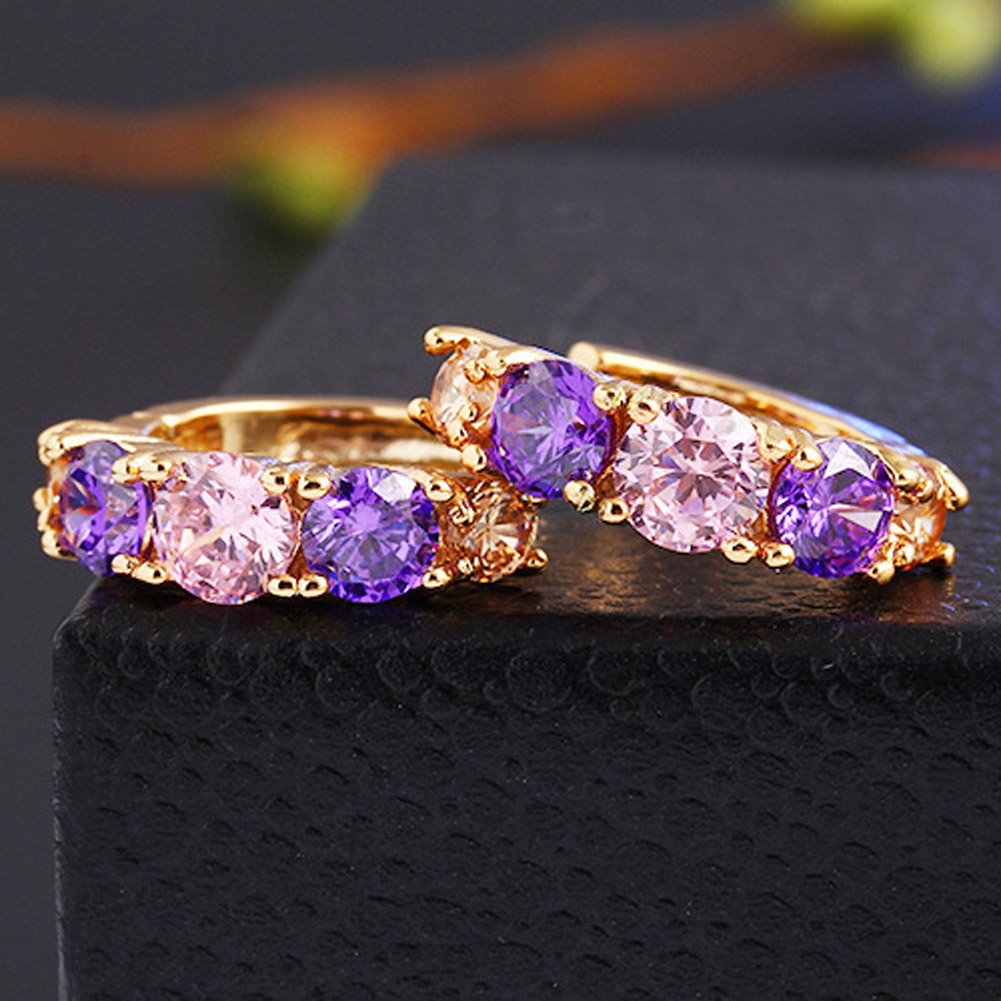 Bông Tai Mạ Vàng 18k Đính Đá Zircon Nhiều Màu Thời Trang