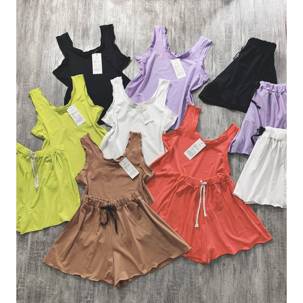 Set Bộ Ngủ Sát Nách Quần Loe Chất Cotton Co Dãn Thoáng Mát Free Size Dưới 55kg | BigBuy360 - bigbuy360.vn