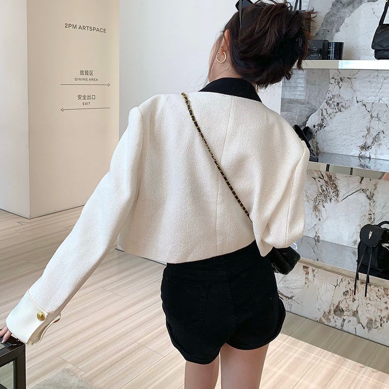 Áo khoác blazer SUXI thiết kế cổ đứng tay dài dáng rộng kiểu Pháp thời trang mùa thu cho nữ