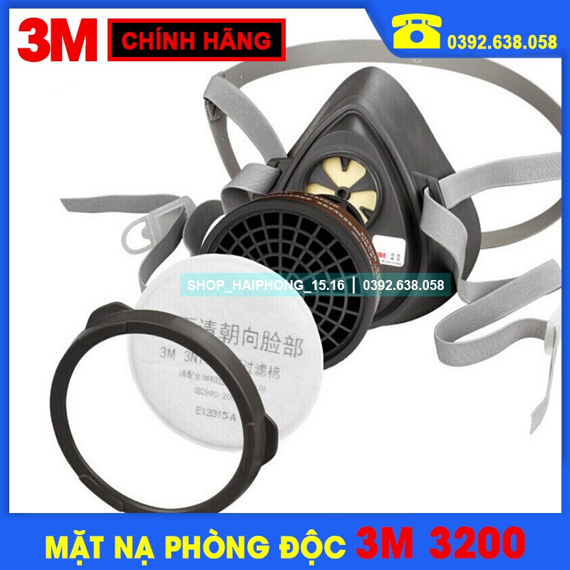 [CHÍNH HÃNG] Mặt Nạ Phòng Độc 3M 3200 + Phin Lọc 3M 3301CN + Bông Lọc 3M 3N11CN + Lắp giữ bông lọc 3M 385CN.