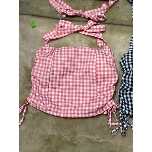 Áo yếm caro rút dây eo kèm mod ngực