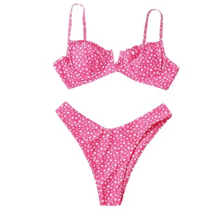 Bikini 2 Mảnh Cổ V Hoa Nhí Sexy Brazilian Basic Triangle Bikini Set