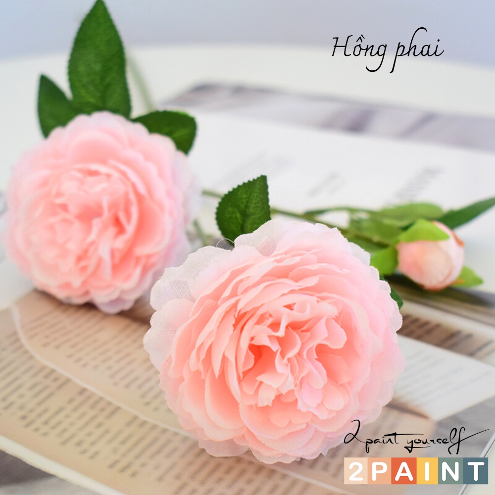 Hoa giả decor trang trí cành mẫu đơn 3 bông phong cách Hàn Quốc 2PAINT