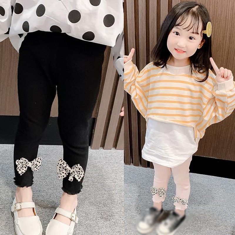 Girls Korean Version The New Thin Section Western Style All-Match Bow Elastic Slim Leggings Trousers