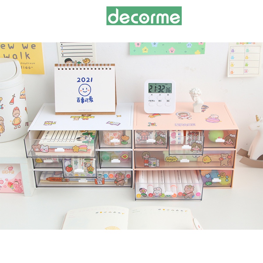 Tủ decor bàn học DecorMe kệ đựng bút trong suốt có thể xếp chồng lên nhau thành tủ mini trang trí bàn học