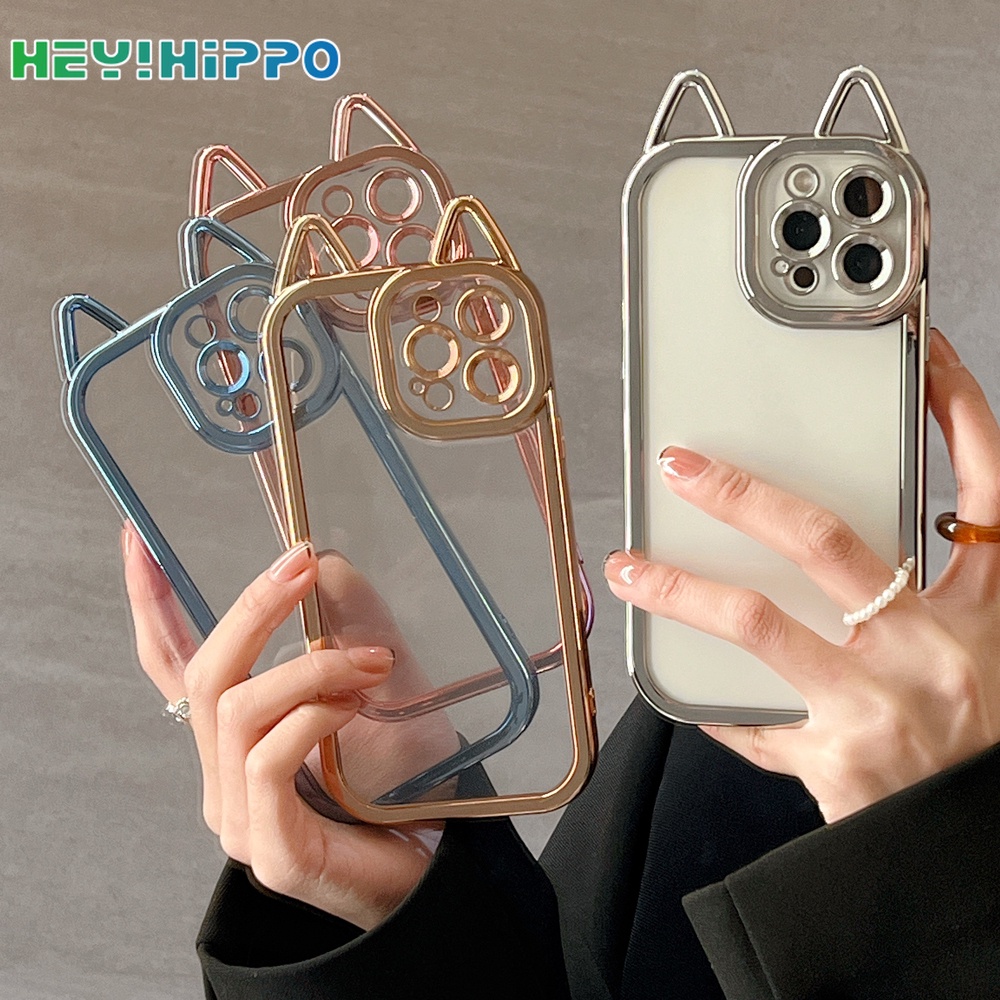 Ốp Điện Thoại Mạ Điện Hình Tai Mèo Dễ Thương Cho iPhone series 13Promax/12pro/11/xr/X