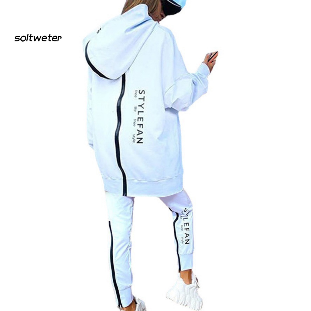 Bộ Áo Hoodie Dài Tay In Chữ + Quần Dài Cỡ Lớn Dễ Phối Đồ Cho Nữ