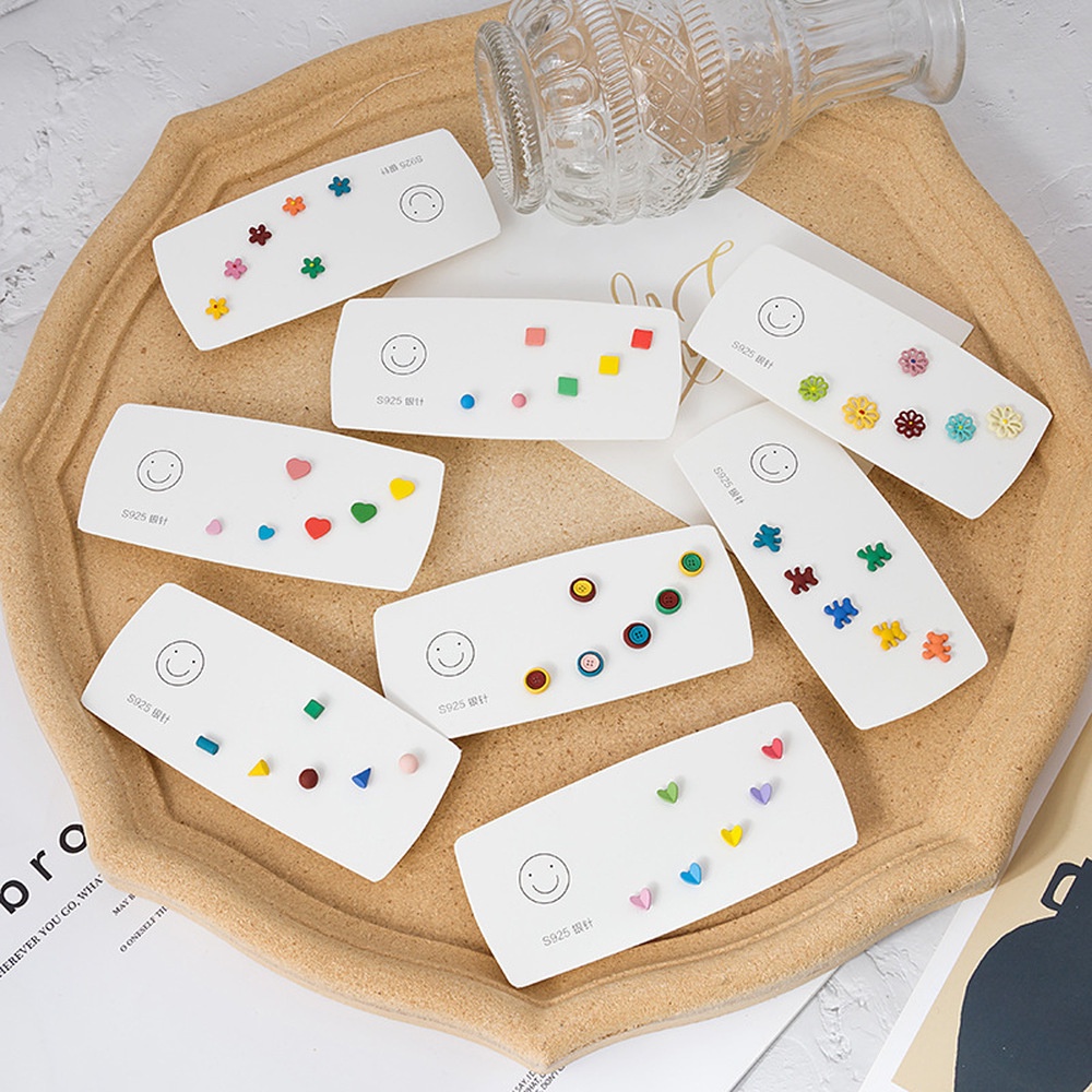 Bộ 3 Đôi Bông Tai Mạ Bạc 925 Hình Hoa Cúc / Hình Vuông Phong Cách Hàn Quốc Thời Trang Cho Nữ