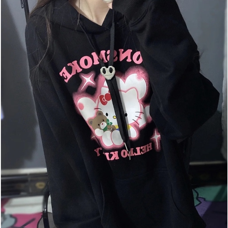 Áo hoodie ZHELIHANGFEI tay dài form rộng theo phong cách Preppy ngọt ngào
