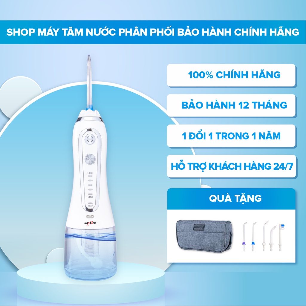 Máy tăm nước cầm tay Maxcare Max456S/Max456SE Nhật Bản - Tặng túi đựng cao cấp & 5 đầu tăm - BH chính hãng 12 tháng