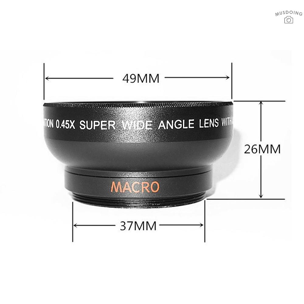 Thấu Kính 37mm Gắn Camera Điện Thoại 0.45x 49uv Macro Và Ống Kính Góc Rộng Kèm Kẹp