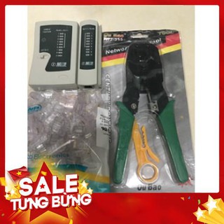 Bộ combo kìm mạng + hộp test mạng + đầu bấm mạng amp loại xịn