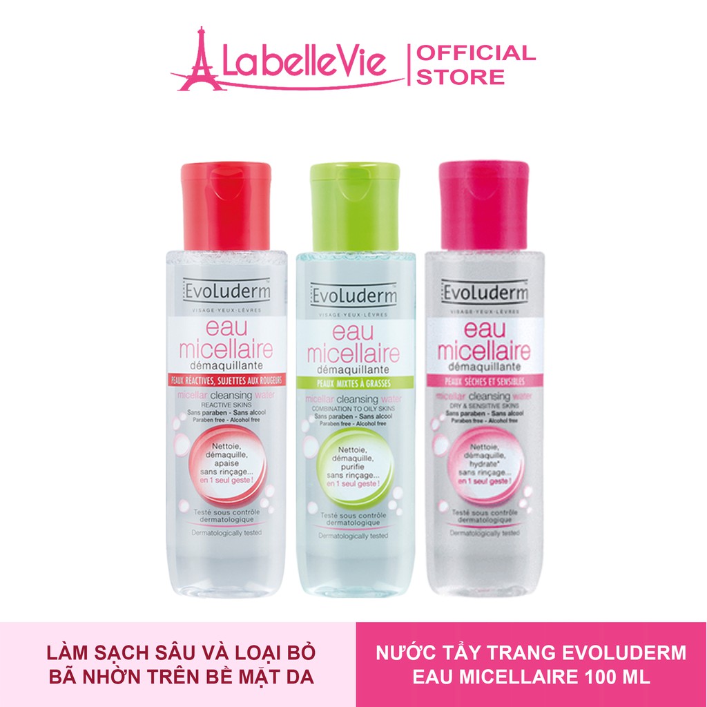 Nước tẩy trang Evoluderm làm sạch sâu dành cho da dầu, da mụn, da khô, da nhạy cảm 100ml