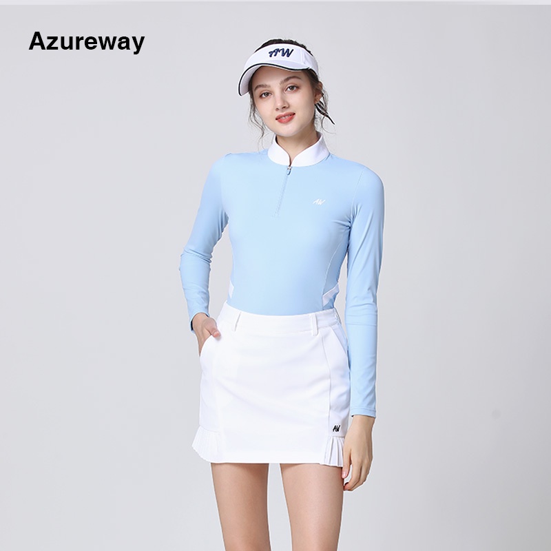 Azureway Bộ Áo Thun Đánh GOLF Tay Dài Phối Chân Váy Xếp Ly Ôm Dáng Thoáng Khí Nhanh Khô Phong Cách Thu Đông Mới Cho Nữ Zew