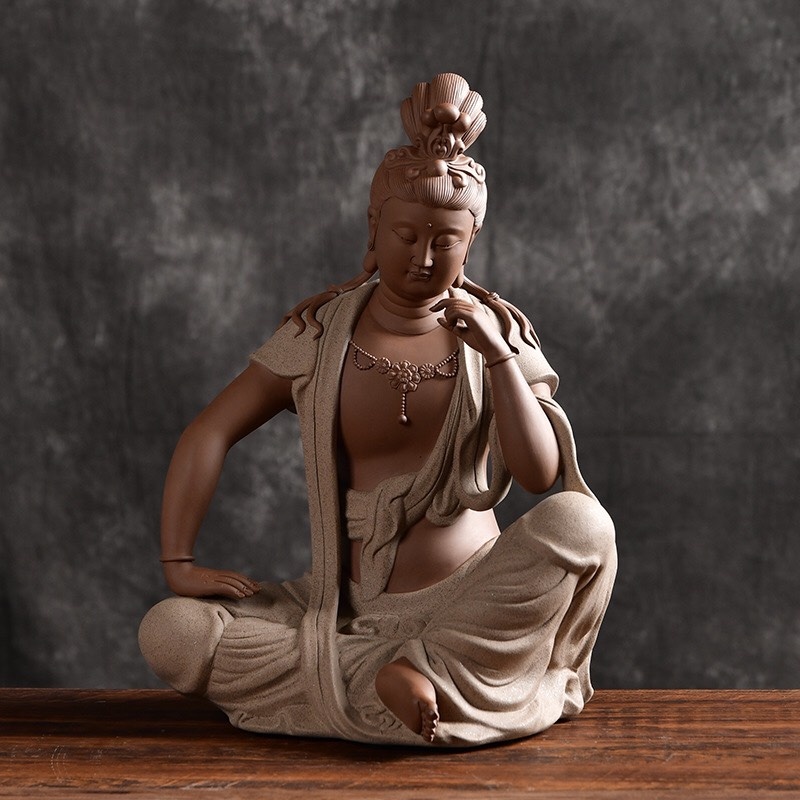 Tượng Quan Thế Âm gốm tử sa cao cấp ngồi thiền tịnh tâm- Tượng Phật trang trí decor không gian thiền tịnh