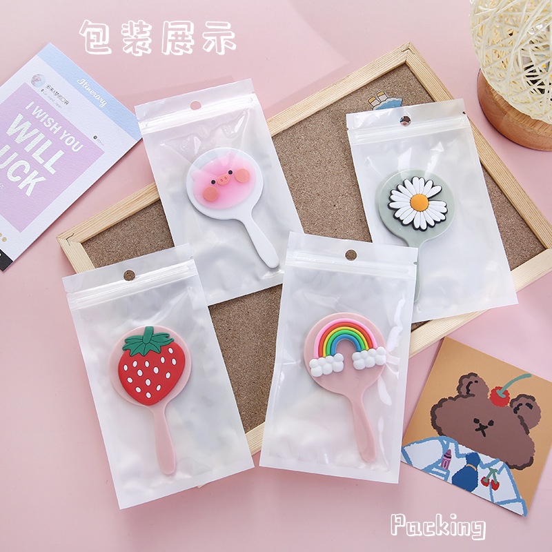 Gương trang điểm Gương mini cầm tay bỏ túi dán tròn có cán cầm tiện dụng hoạt tiết hoạt hịnh dễ thương