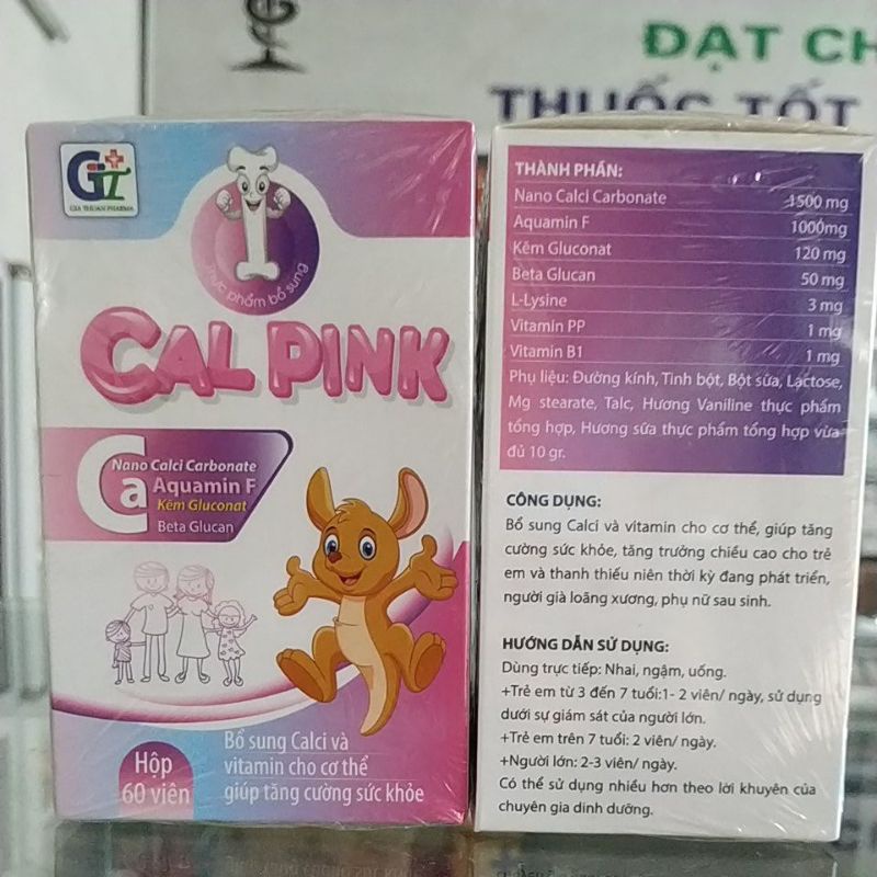 Combo 2hộp Viên Canxi nhai Cal Pink  hàm lượng cao cho trẻ và người lớn -bổ sung vitamin tăng đề khán.g