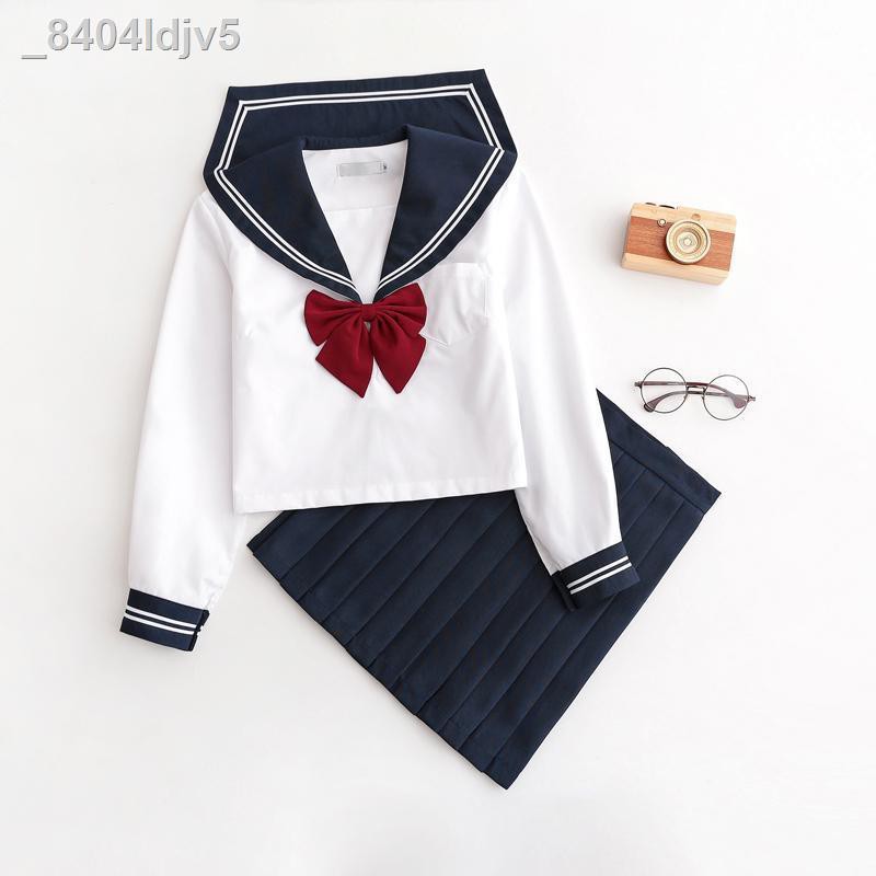midi dàiChân váy♦﹍□Bộ đồ thủy thủ Nhật Bản nữ đồng phục học sinh jk phiên Hàn Quốc lớp chính hãng váy ngắn tay