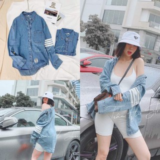 Áo sơ mi jeans áo khoác jean nữ 3 sọc tay SC