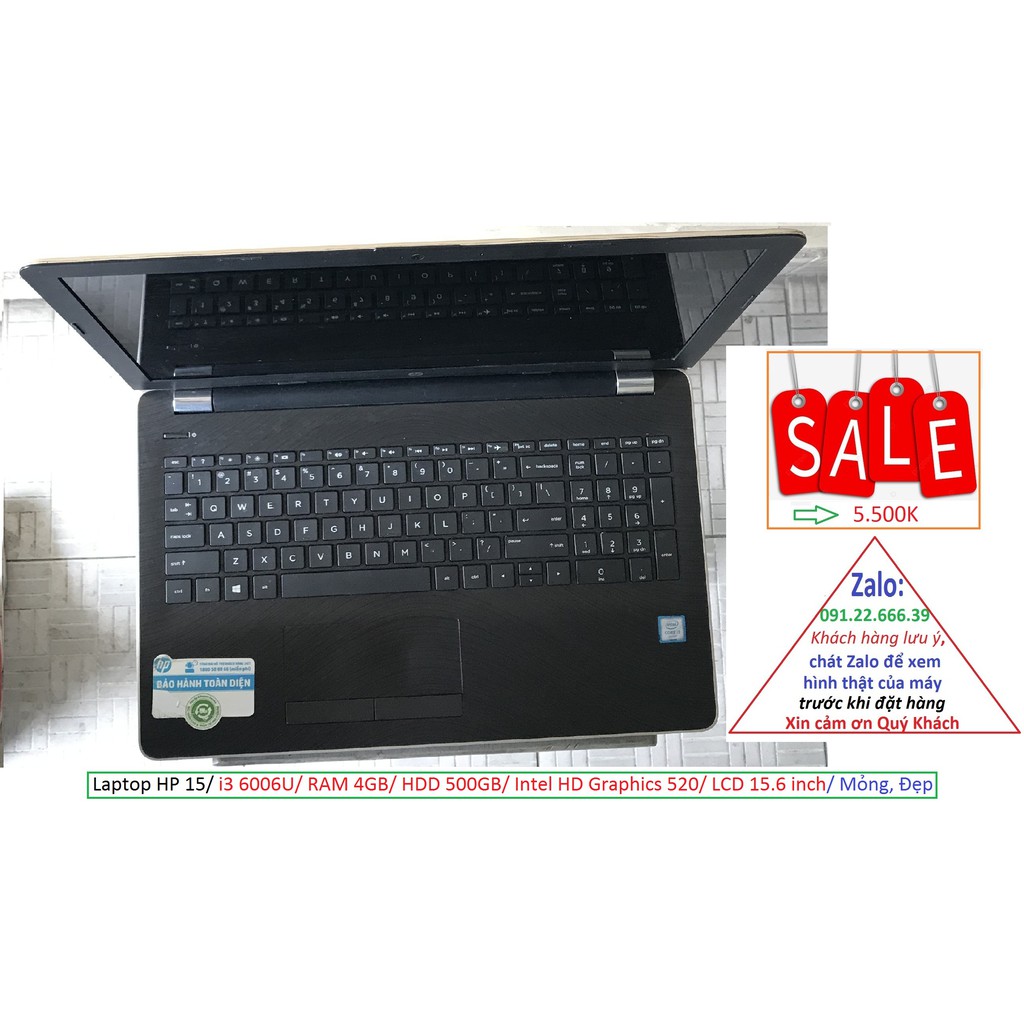 Laptop HP 15/ i3 6006U/ RAM 4GB/ HDD 500GB/ Intel HD Graphics 520/ LCD 15.6 inch/ Mỏng, Đẹp | BigBuy360 - bigbuy360.vn