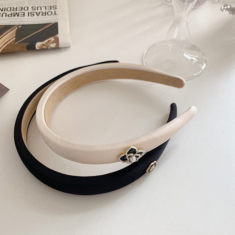 Băng Đô Cài Tóc Màu Sắc Trơn Đính Hoa Trà Phong Cách Hàn Quốc