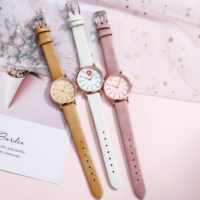 Đồng hồ thời trang nữ Mstianq MH03 dây da, họa tiết hoa cúc cực đẹp