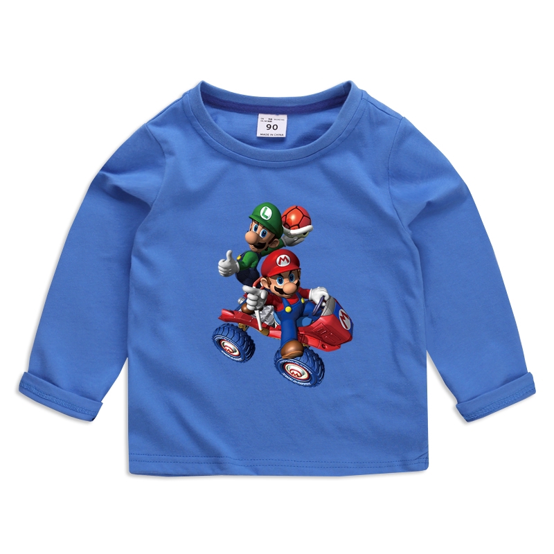 Áo Thun Tay Dài 100% Cotton 6 Màu In Hình Super Mario