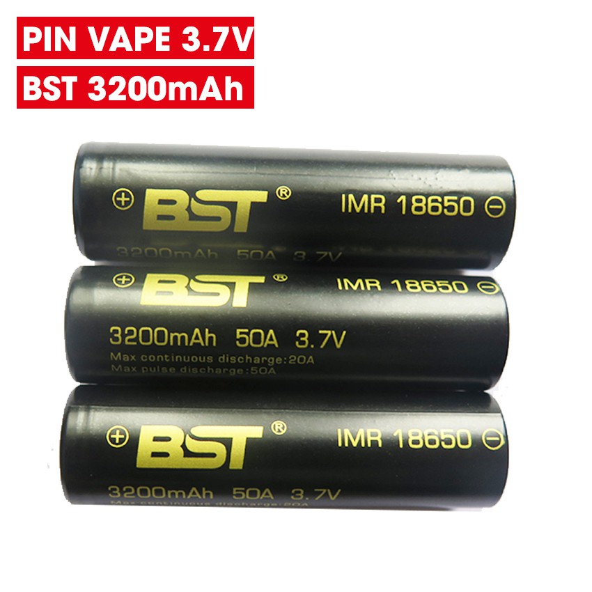 Pin sạc li-ion 3.7v 18650 BST 3200mah 50A có 2 đầu phẳng dung lượng và dòng xả cao