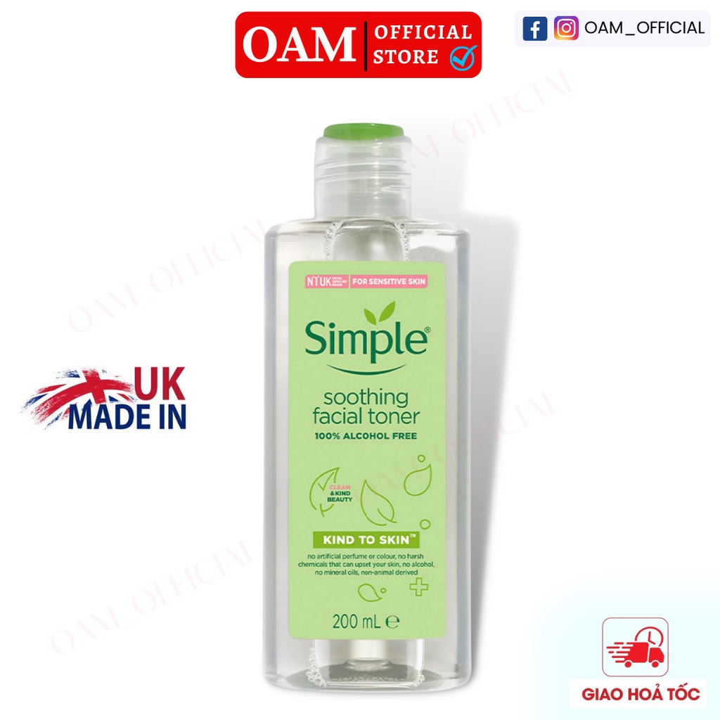 Nước hoa hồng Simple Toner Soothing Facial cân bằng da, cấp ẩm cho da 200ml