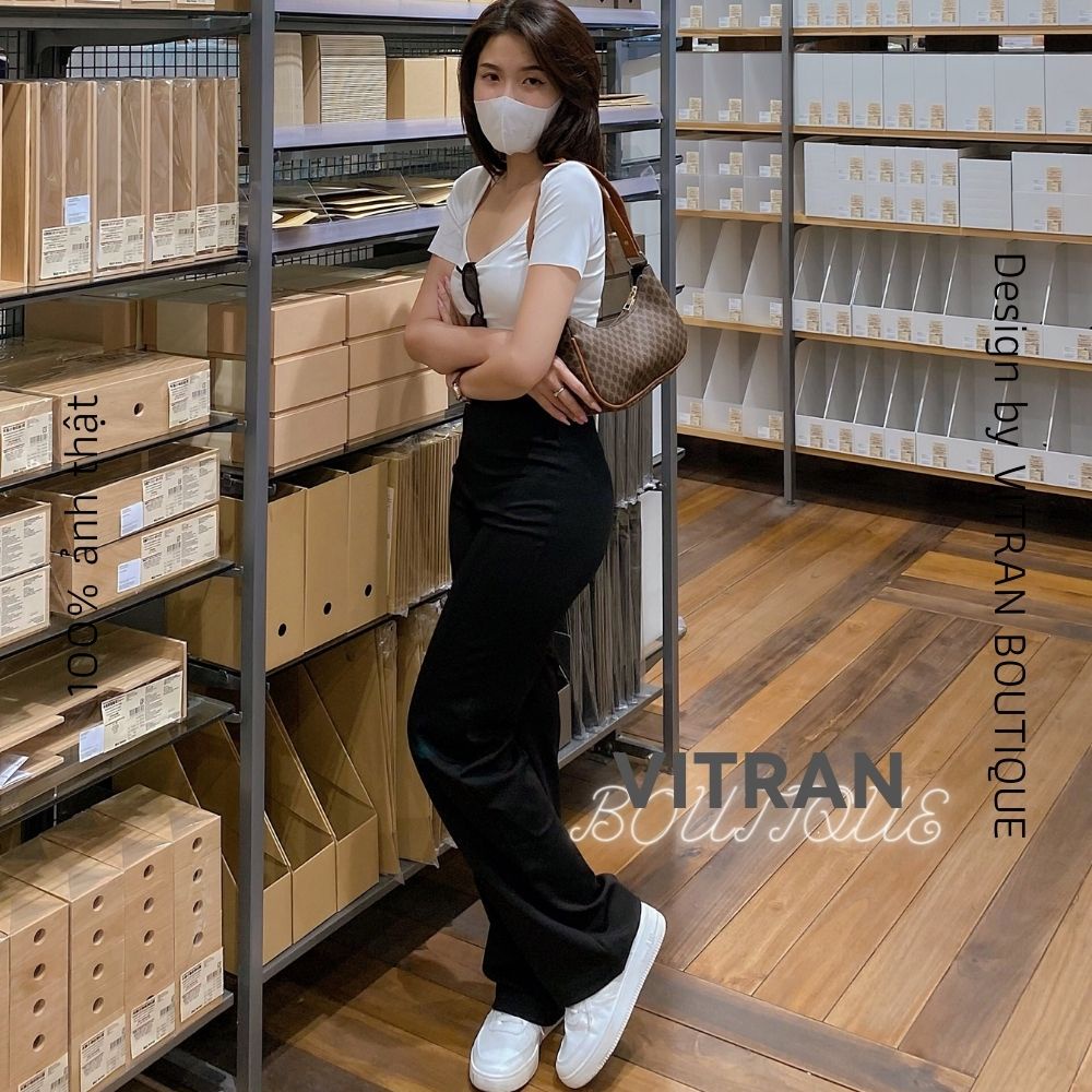 Quần óng suông lưng cao liền cạp