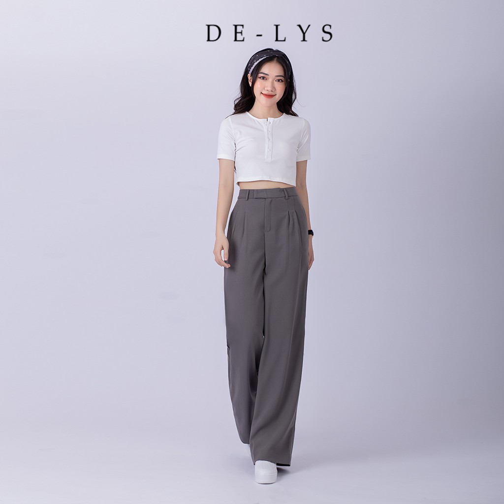 Áo croptop nữ ôm body cổ tròn Delys áo croptop tay ngắn thiết kế cúc dọc