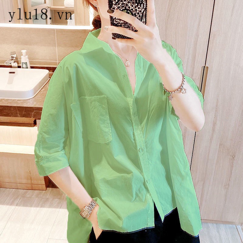 Áo Sơ Mi Tay Ngắn Dáng Rộng Màu Trơn Thời Trang Mùa Hè 2022