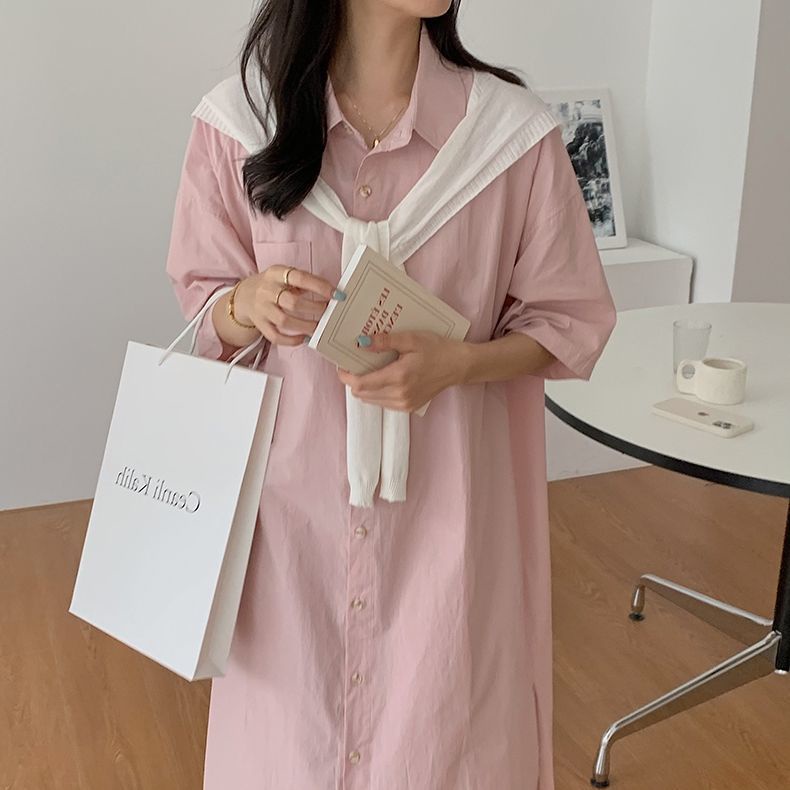 Đầm Sơ Mi Tay Ngắn Giả Hai Lớp Thời Trang Mùa Hè Dành Cho Nữ