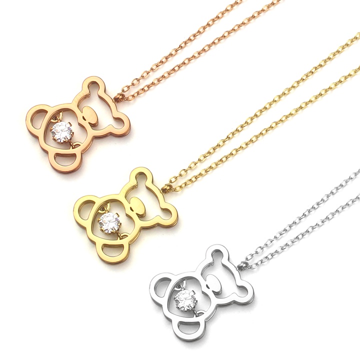 Dây chuyền titan con gấu rỗng đính xoàn siêu đẹp, dễ thương, bền màu