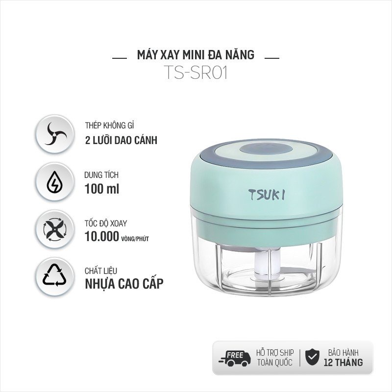 Máy xay mini đa năng thủy tinh, dung tích 300ml, lưỡi dao thép không gỉ, hàng chính hãng, bảo hành 12 tháng