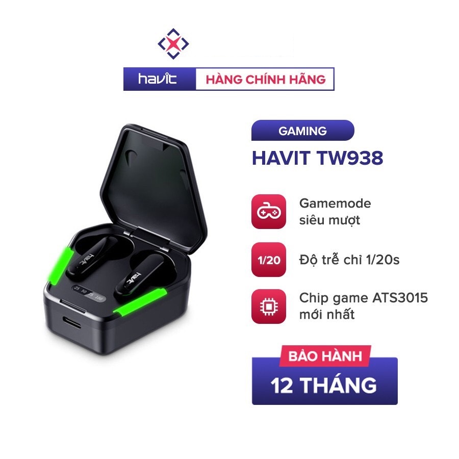 Tai Nghe Gaming TWS HAVIT TW938 Bass Chất Game Mượt, Chip ATS3015 Giảm Độ Trễ 0.05s - Hàng Chính Hãng - BH 12 Tháng