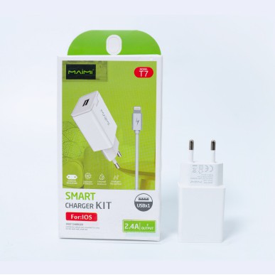 Cáp sạc Iphone, type c, micro Usb Kèm củ sạc Maimi T7 - Combo Cáp và củ sạc nhanh 2.4A bảo hành 12 tháng