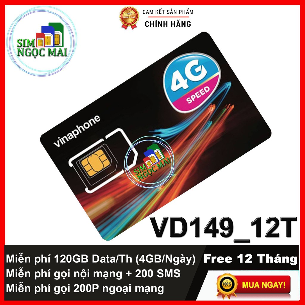 SIM 4G VINA VD89, VD149  , FHAPPY TRỌN GÓI 12 THÁNG KHÔNG NẠP TIỀN - 4GB/NGÀY - 120GB/THÁNG DATA TỐC ĐỘ CAO