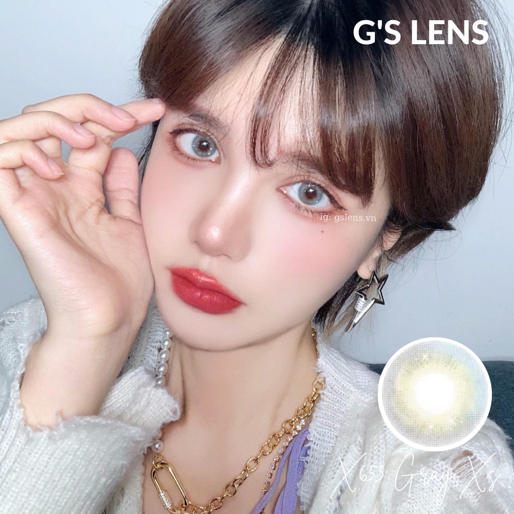 Kính Áp Tròng Xám Xanh Tây Sáng Ngôi Sao Lens Gray Hot Douyin Size XS Có 0 Đến 6 Độ Lệch Độ X653 Gray