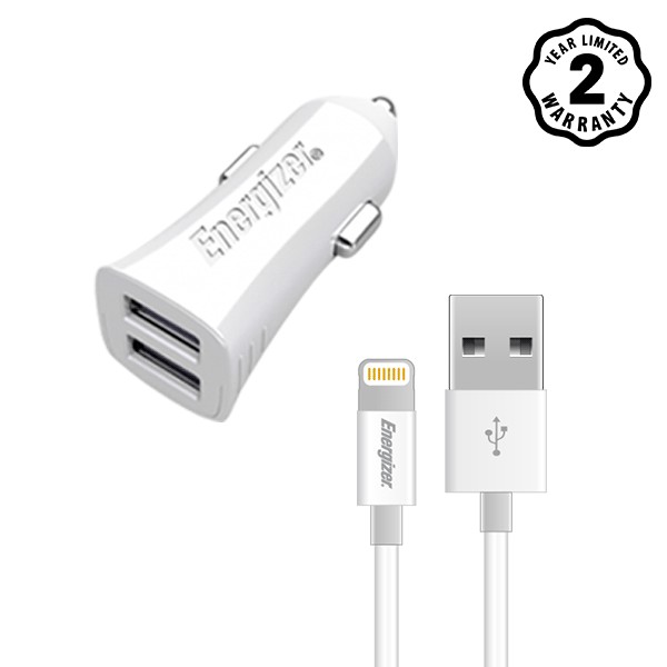  Sạc Ô tô Energizer UL 3.4A 2 USB + 1 Cáp Lightning - DCA2CULI3